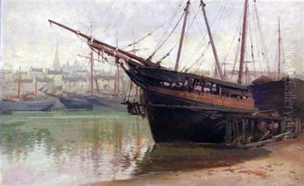 Shipping In Harbour, Isle Of Man Oil Painting by Julius Hare