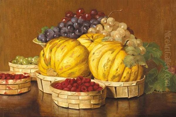 Still Life With Melons, Raspberries And Gooseberries Oil Painting by St. George Hare