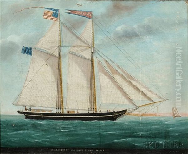 Portrait Of The Schooner Narragansett Of Fall River/l. Hall Master Oil Painting by William Hare