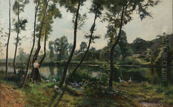 Paysage Lacustre Oil Painting by Ernest Victor Hareux