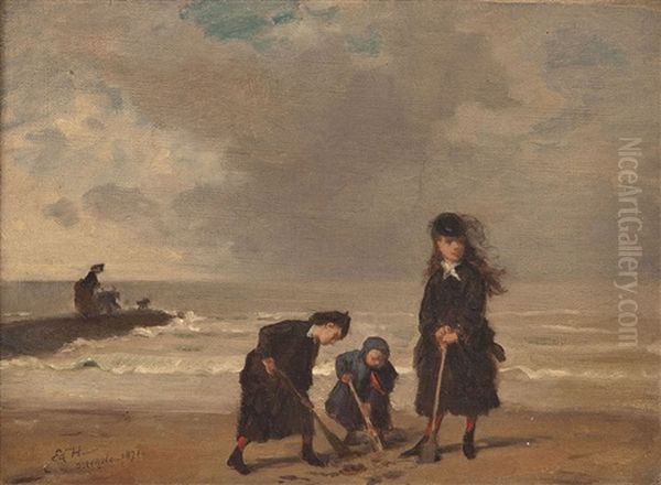 Strandvergnugen In Ostende Oil Painting by Ernest Victor Hareux