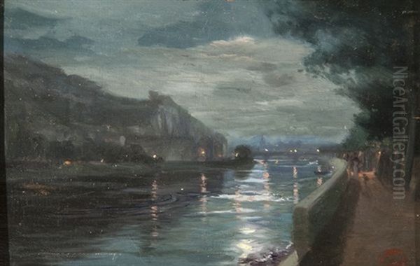 Grenoble, Quai De La Graille Oil Painting by Ernest Victor Hareux