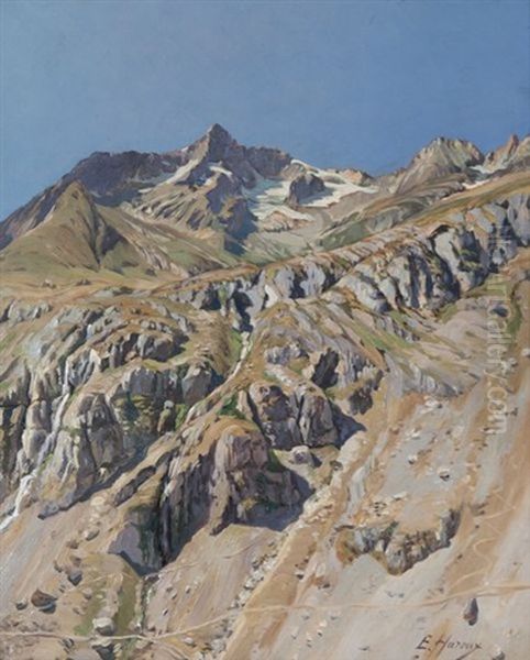 Vue Sur Le Pic Du Combeynot, Massif Des Ecrins Oil Painting by Ernest Victor Hareux