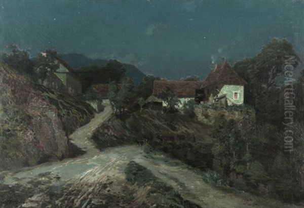 Nuit Claire A Saint-pierre-d Entremont Oil Painting by Ernest Victor Hareux