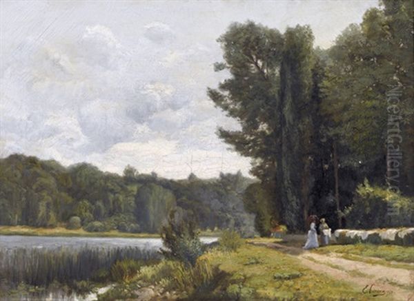 Sommerliche Flussuferpartie Oil Painting by Ernest Victor Hareux