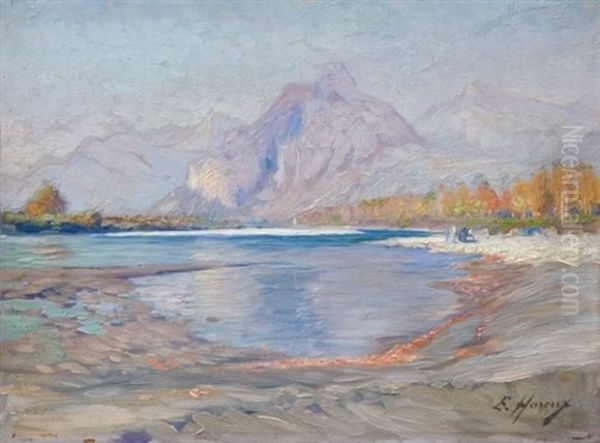 Vue Du Neron Depuis La Plaine Du Drac Oil Painting by Ernest Victor Hareux