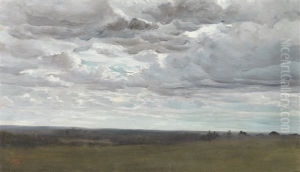 Ciel Nuageux Sur Une Plaine, Dit Ciel D'orage (study) Oil Painting by Ernest Victor Hareux