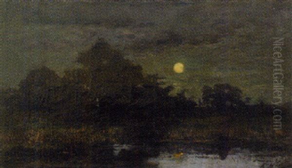 Lever De Lune Sur Un Marais En Sologne Oil Painting by Ernest Victor Hareux