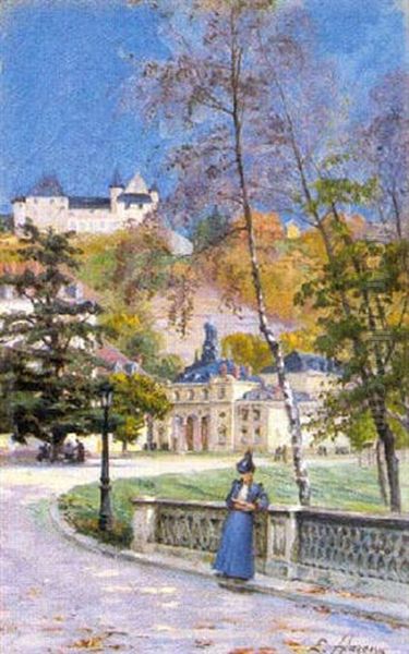 Uriage. Les Thermes, Le Parc, Le Chateau Oil Painting by Ernest Victor Hareux