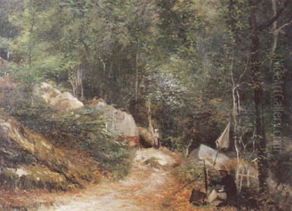 Le Peintre Dans La Foret Oil Painting by Ernest Victor Hareux