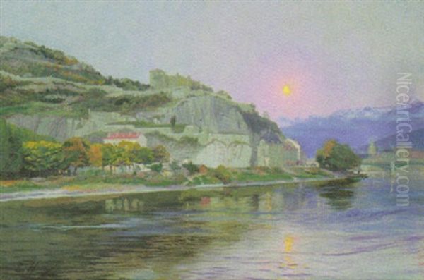 Grenoble Au Clair De Lune Oil Painting by Ernest Victor Hareux