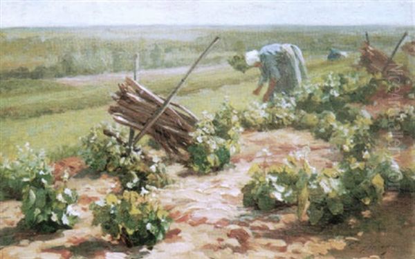 Le Sarclage Des Vignes A Montigny Oil Painting by Ernest Victor Hareux