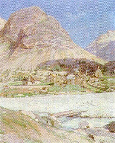 Village De Montagne - La Berarde Oil Painting by Ernest Victor Hareux