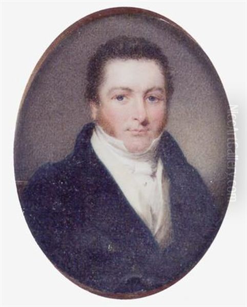 A Young Gentleman (mr. Philips?) In A Black Coat, White Waistcoat And Shirt Oil Painting by Thomas Hargreaves