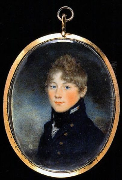 A Midshipman, Called St. John, In Blue Uniform With Gold Buttons, Gold Button Within White Button-hole Oil Painting by Thomas Hargreaves