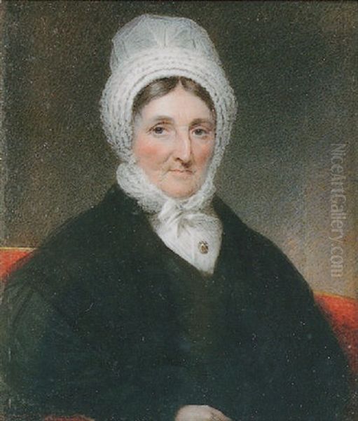 Portrait Of An Elderly Lady, Wearing White Lace Bonnet, Black Dress Oil Painting by Thomas Hargreaves