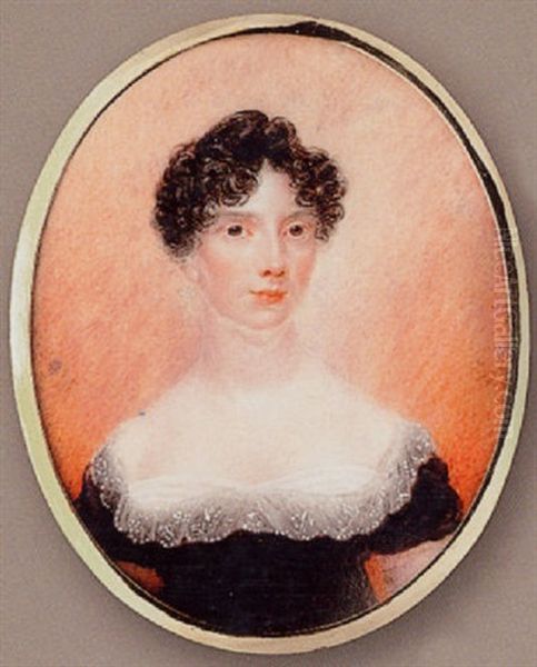 A Lady, Wearing Decollete Black Dress With White Lace Collar Oil Painting by Thomas Hargreaves