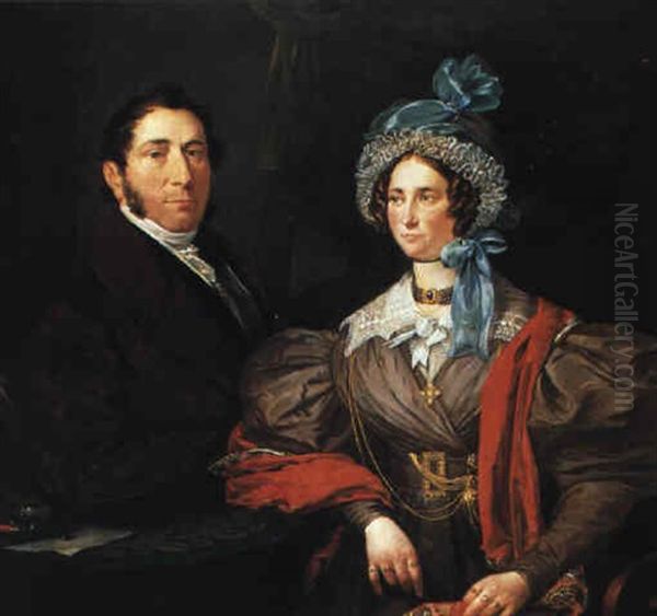 A Portrait Of Mr. And Mrs. Welsink Oil Painting by Johannes Hari the Elder