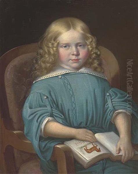 Portrait Of A Girl, Seated Half-length, Holding A School Book Oil Painting by Martin Jablonski