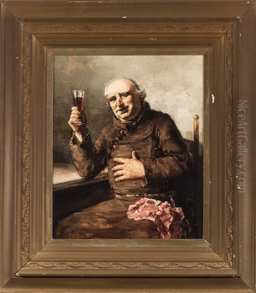 Portrait Of A Monk Drinking Wine Oil Painting by Paul Harney Jr.