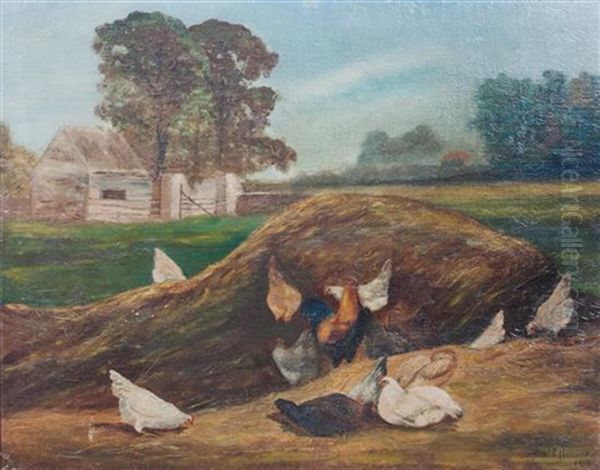 Farm Landscape With Chickens by Paul Harney Jr.