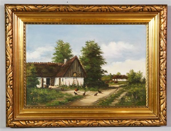 Rural Landscape With Chickens, In A Country House Oil Painting by Paul Harney Jr.