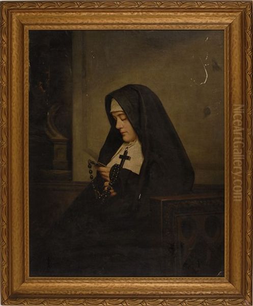 Portrait Of A Nun With A Rosary Oil Painting by Paul Harney Jr.