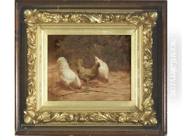 Chickens In A Farmyard Oil Painting by Paul Harney Jr.