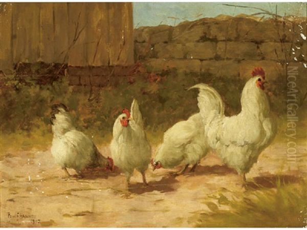 Chickens In A Farmyard Oil Painting by Paul Harney Jr.