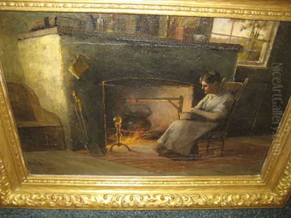 Woman Seated Beside A Hearth Oil Painting by Paul Harney Jr.