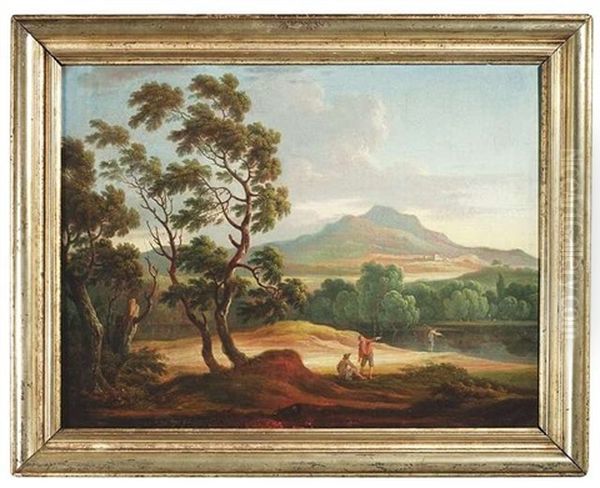 Sudliche Fluslandschaft Mit Figurenstaffage Oil Painting by Adolf Friedrich Harper