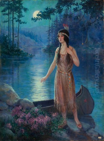 Indian Maiden Oil Painting by Frank Robert Harper