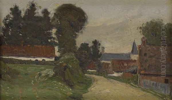 Untitled (farm With Large Trees)(+ Untitled (road To A Village); 2 Works) Oil Painting by William A. Harper