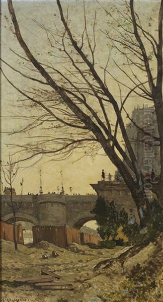 Vue Du Pont Neuf Oil Painting by Henri Joseph Harpignies