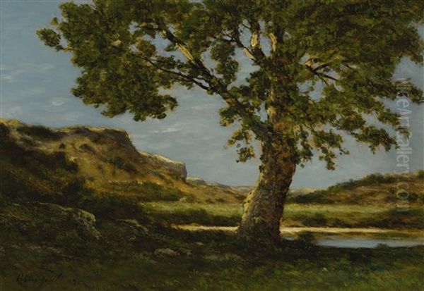 The Old Oak Tree, River Loire Oil Painting by Henri Joseph Harpignies