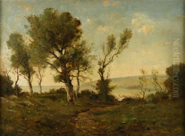 Shoreline Barbizon Summer Landscape Oil Painting by Henri Joseph Harpignies