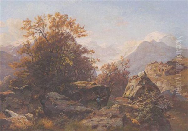 Hochgebirgslandschaft Oil Painting by Ferdinand Graf (Count) von Harrach