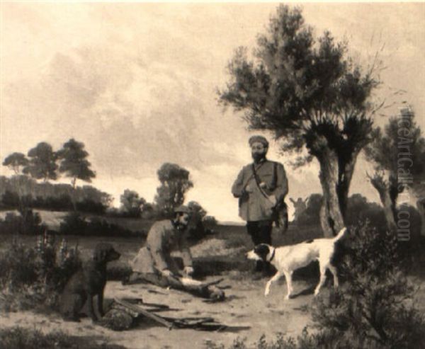 Zwei Herrschaftliche Jager Mit Ihren Hunden Und Einem Erlegten Hasen Oil Painting by Ferdinand Graf (Count) von Harrach