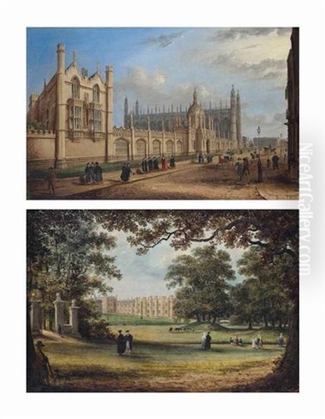 View Of King's College, Cambridge; And View Of The Provost's Lodge, King's College, Cambridge Oil Painting by Richard Bankes Harraden