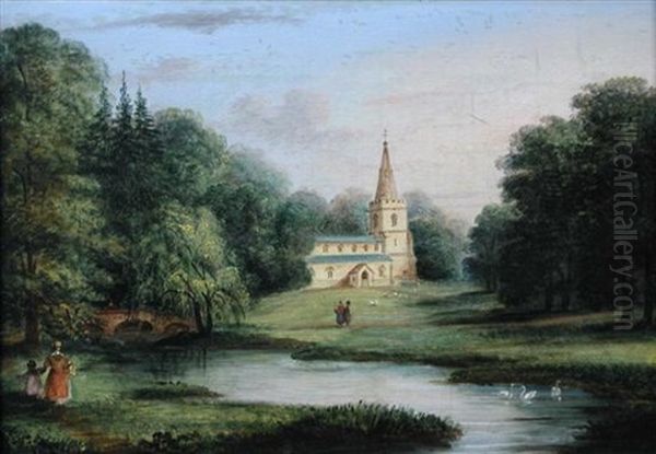 View Of Madingley Church, Cambridgeshire Oil Painting by Richard Bankes Harraden