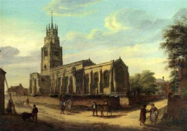 Sutton Church In The Isle Of Ely Oil Painting by Richard Bankes Harraden