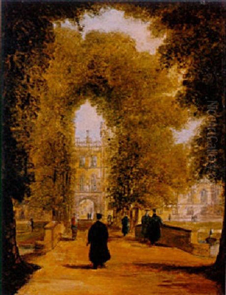 The Entrance Gateway To Kings Courts, Trinity College Cambridge Oil Painting by Richard Bankes Harraden