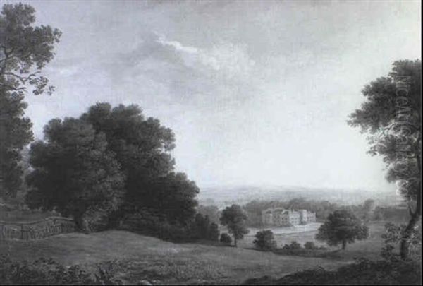 Prospect View Of Wolseley Hall, Staffordshire, From The     Park Oil Painting by Richard Bankes Harraden