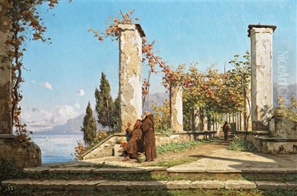 Pergola Im Klostergarten Bei Amalfi Oil Painting by Hugo Paul Harrer