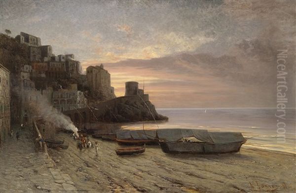 Blick Auf Die Kuste Von Amalfi Im Abendrot Oil Painting by Hugo Paul Harrer