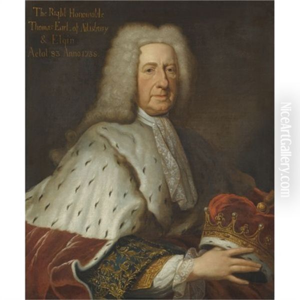 Portrait Of Thomas Bruce, 2nd Earl Of Ailesbury In Peer's Robes Holding A Coronet Oil Painting by Francois Harrewijn