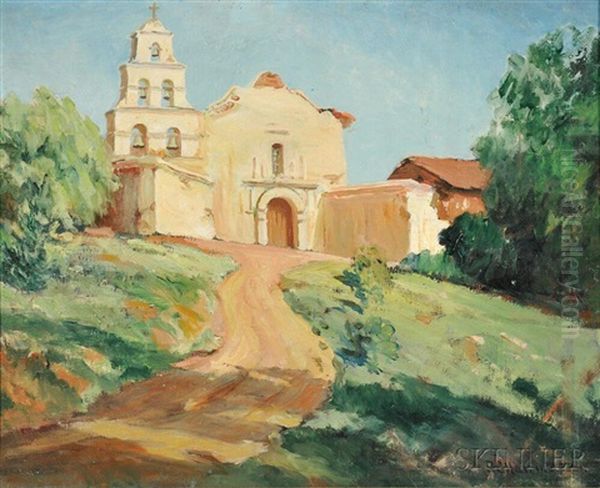 Spanish Mission Church Oil Painting by Rebecca Christina Harrington