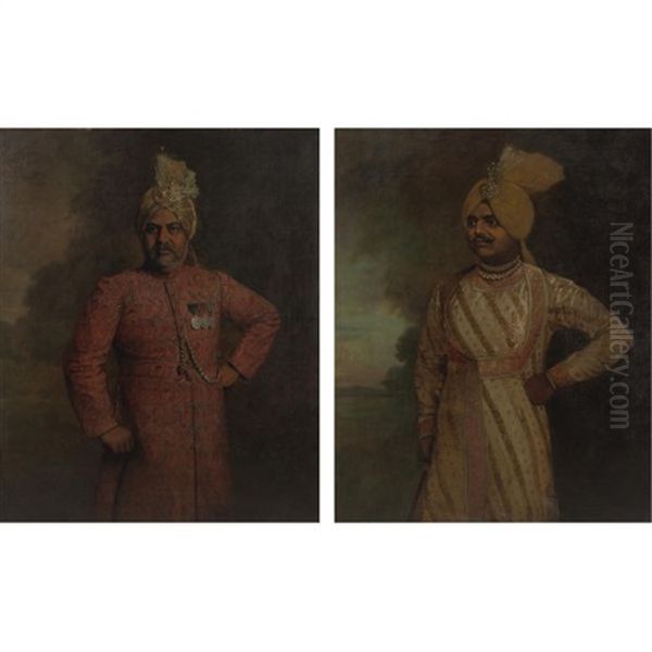 Portraits Of Bengali Princes (pair) Oil Painting by E.A. Harris