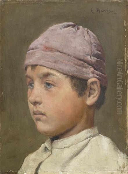 Head Of A Young Boy Oil Painting by Edwin Harris