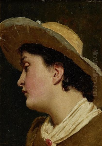 Portrait Of A Woman In Profile Oil Painting by Edwin Harris